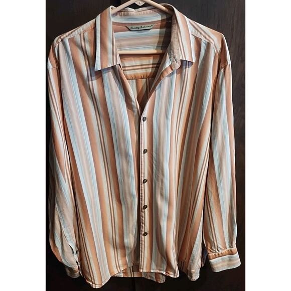 Tommy Bahama Fall Shirt Mens XL Orange Stripe Silk Long Sleeve Button Preppy - Picture 1 of 7